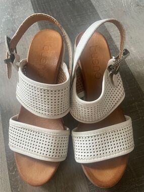 Bueno White Perforated Leather Slingback Sandals with Buckle